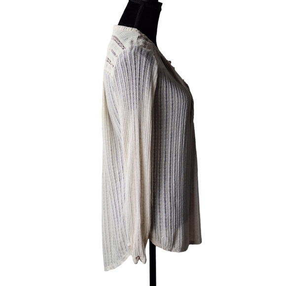 Lucky Brand Size Medium Beige Long Sleeve Textured Henley‎ Pullover Top - Picture 4 of 13